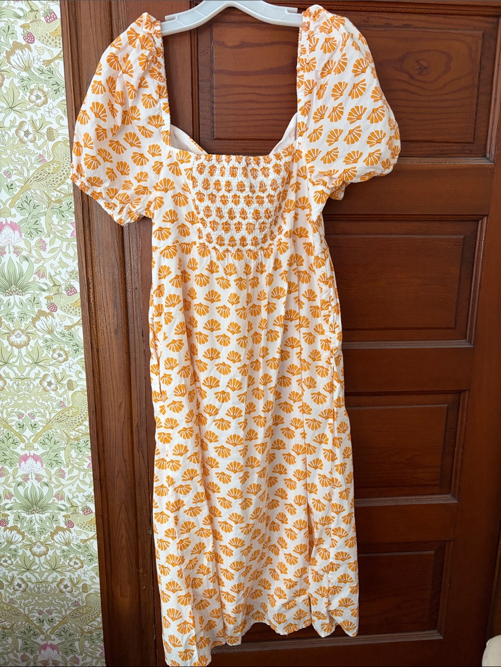J. Crew Cream Midi Dress with Orange Shell Print - Picture 4 of 4